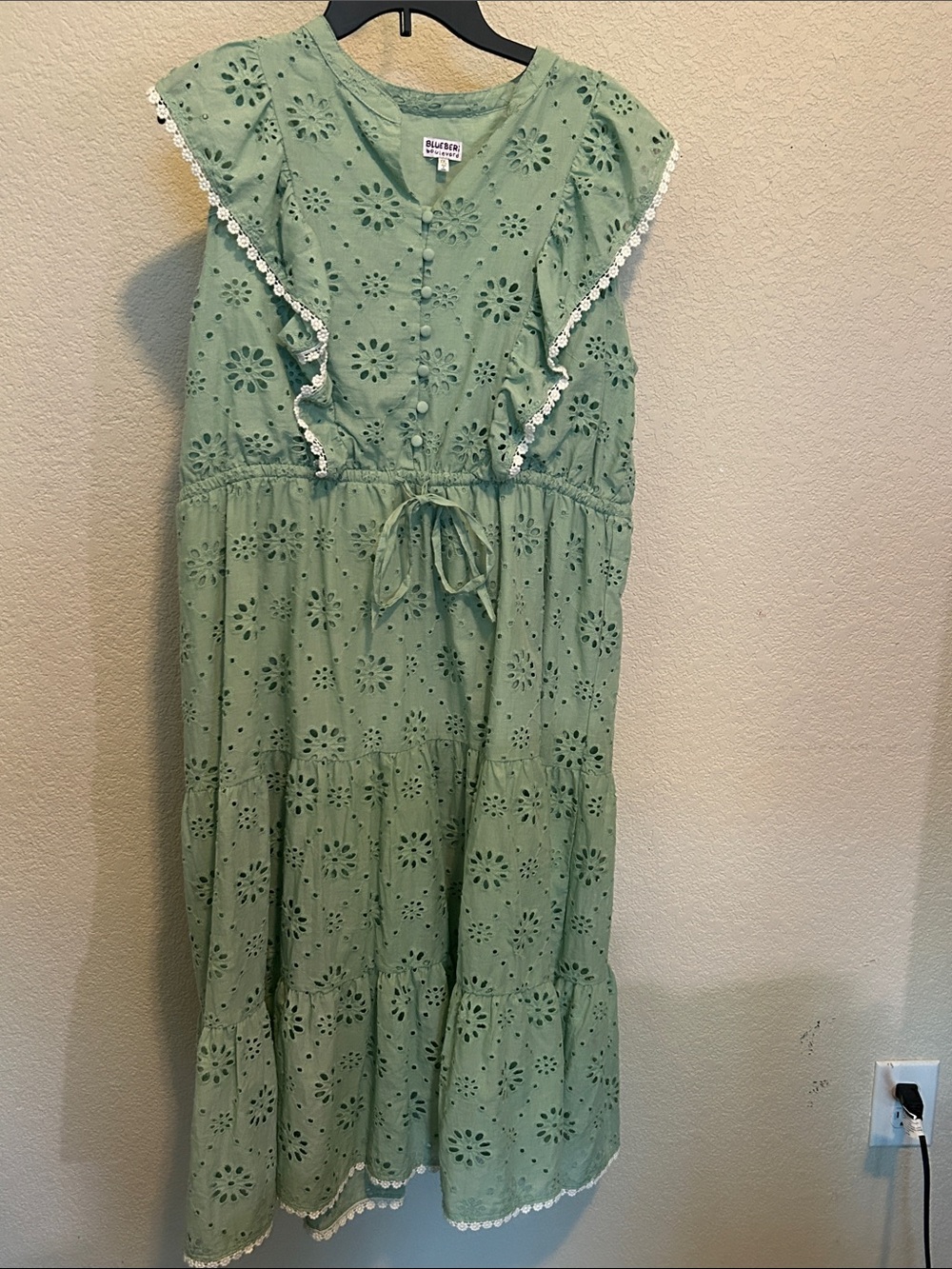 Blueberi Boulevard Light Sage Eyelet Front-Button Top